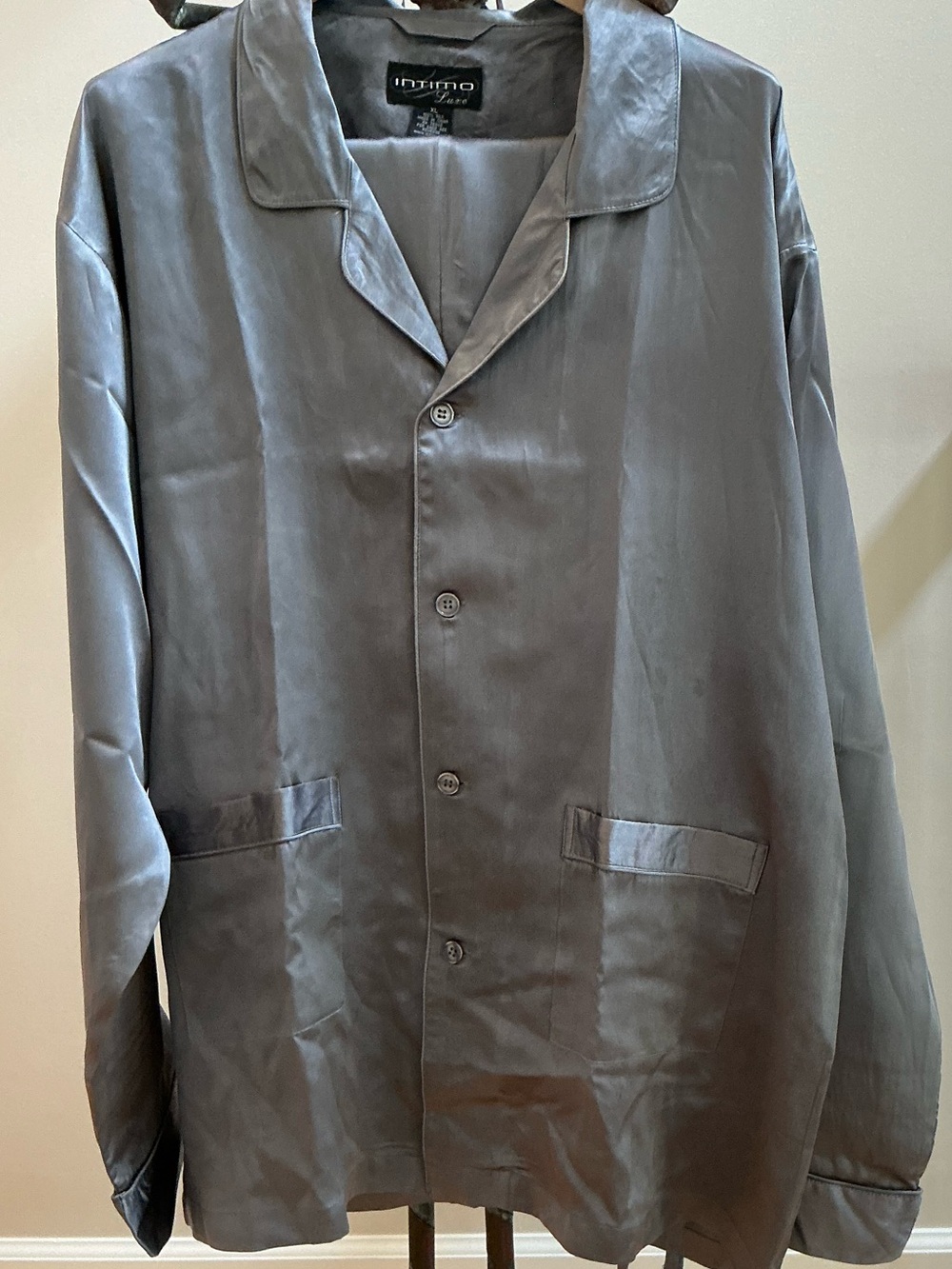 Intimo Men's Slate Gray Satin 100% Silk Pajamas